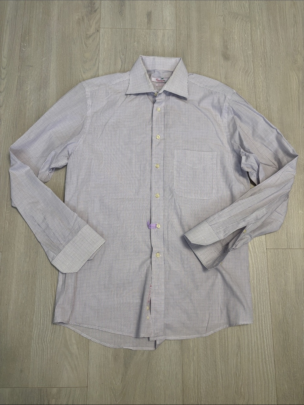 🔥BUNDLESALE Men's L 16 Camicissima Cotton Micro-Check Dress Shirt Slim Fit